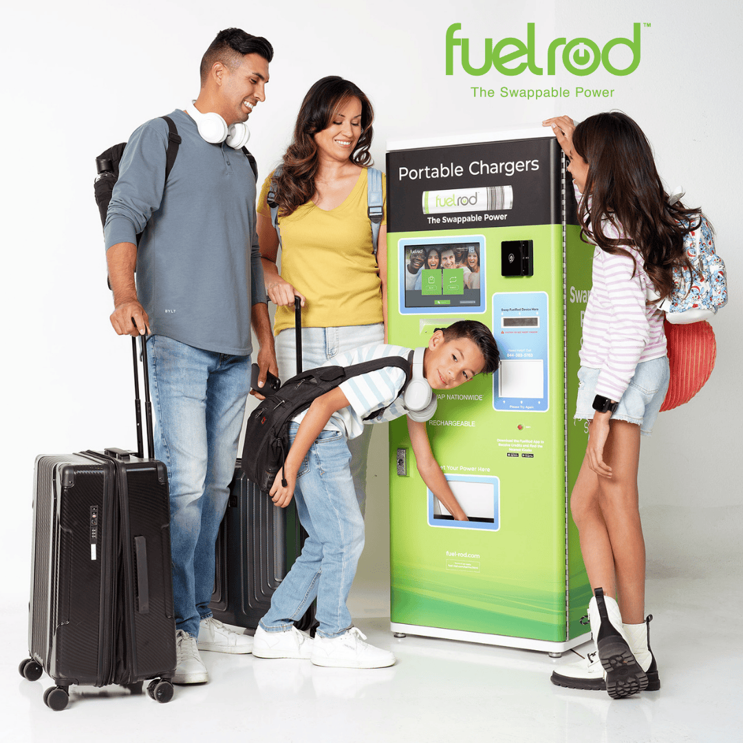 FuelRod Portable Charger kiosk and a family purchasing a rental from Preferred CFO case study on Fractional CFO help