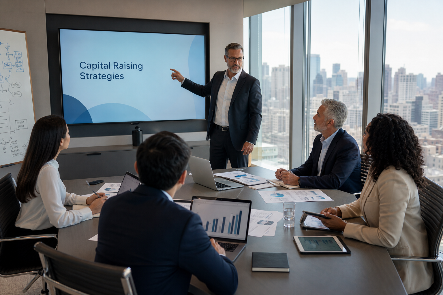Fractional CFO presenting corporate finance strategy to business executives
