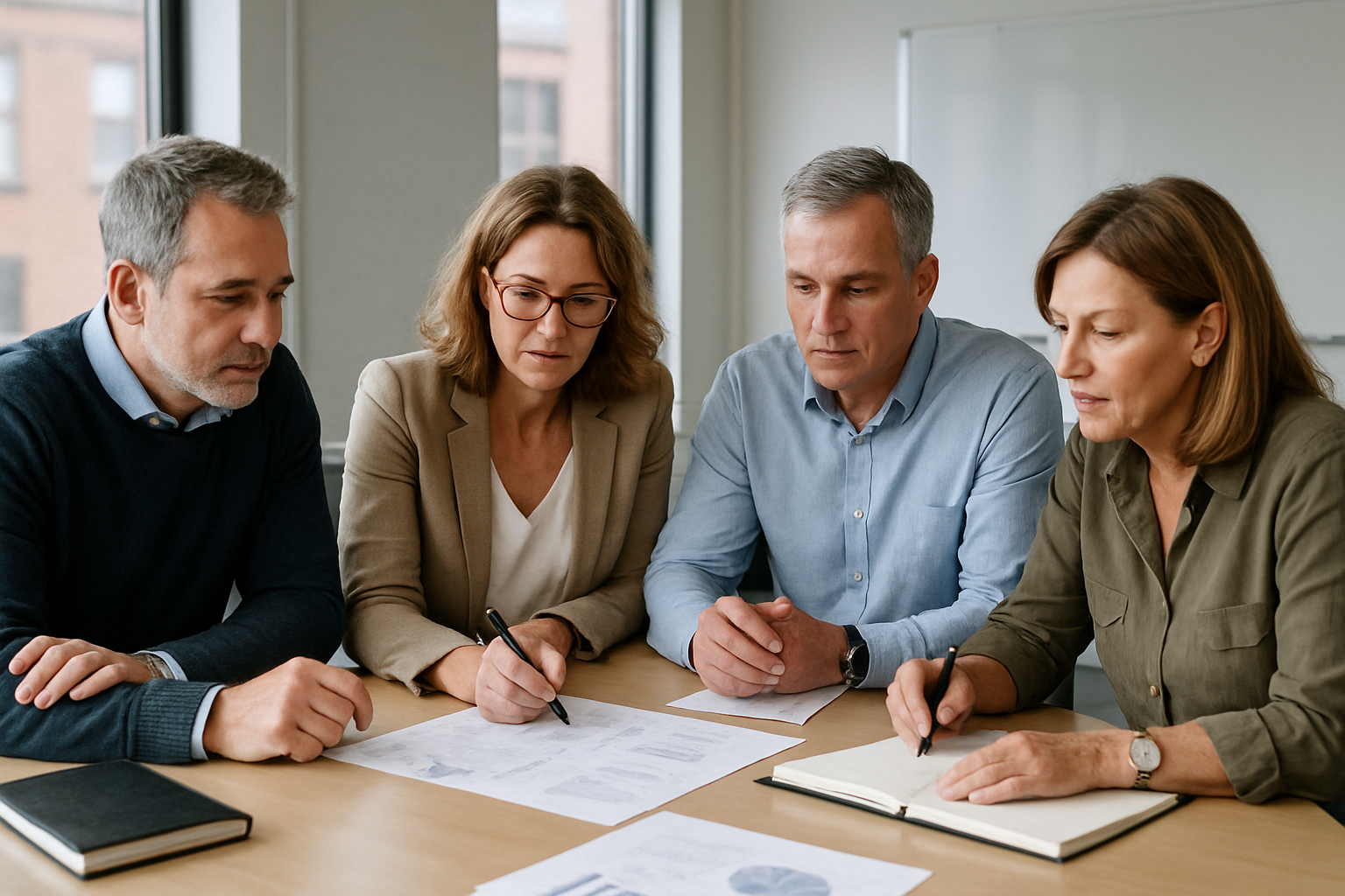 Management team all sitting around a table planning